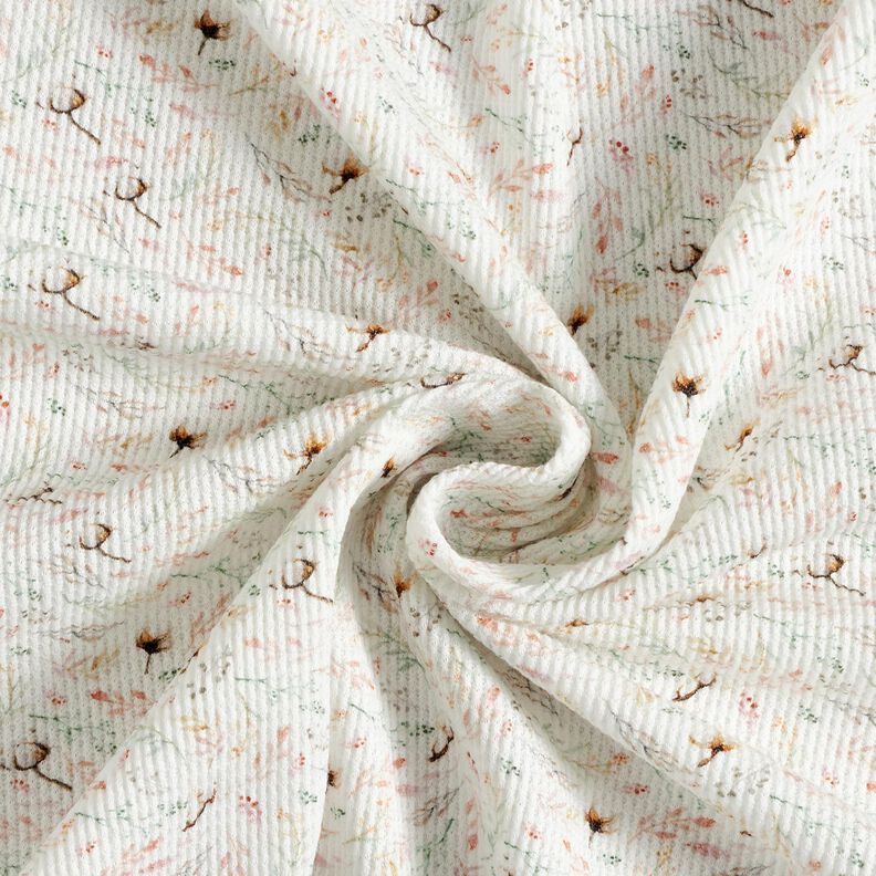 Tela de jersey tipo gofre Ramas de flores – marfil,  image number 3