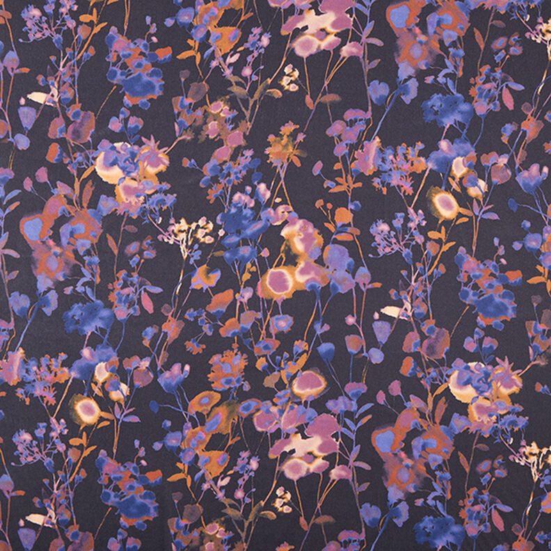 Mezcla de viscosa flores acuarelas – azul noche,  image number 1