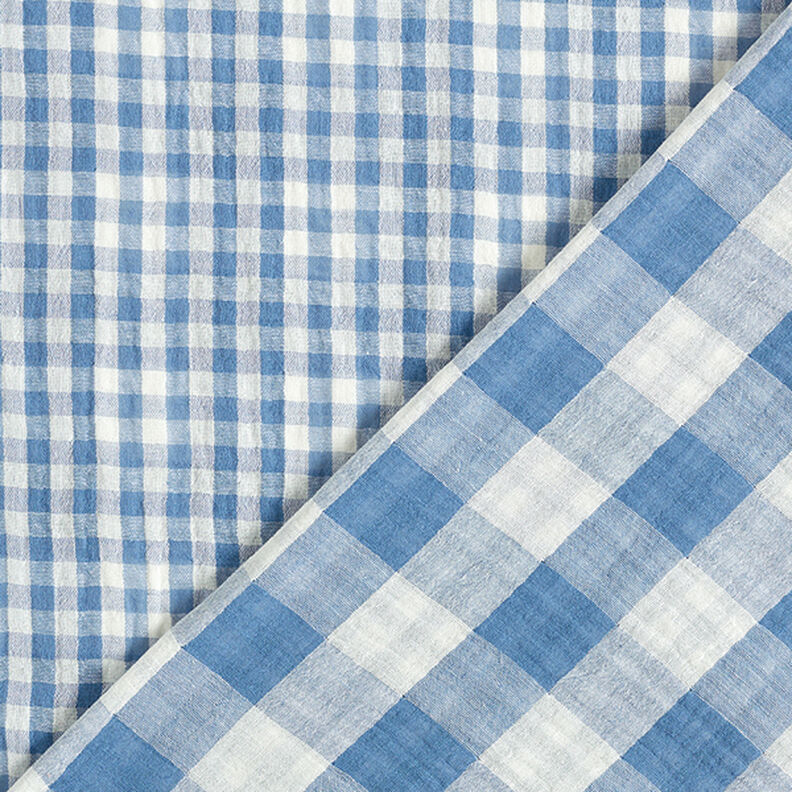 Muselina/doble arruga Patrón de cuadros grandes y pequeños Tela de doble cara – blanco lana/azul,  image number 1