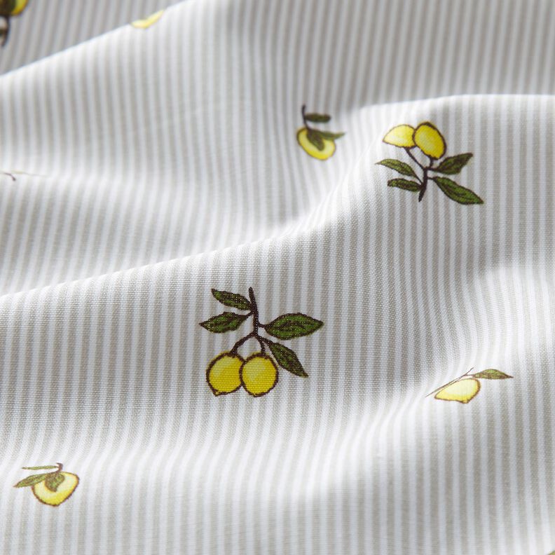 Tela de algodón Limones y rayas – blanco lana/marrón claro,  image number 2