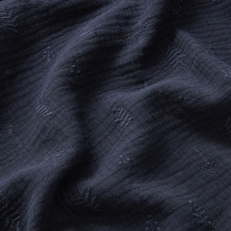 Muselina/doble arruga Flores y ramas bordadas – azul marino,  image number 2