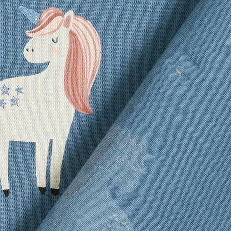 Tela de jersey de algodón Dulces unicornios brillantes – azul gris,  image number 5