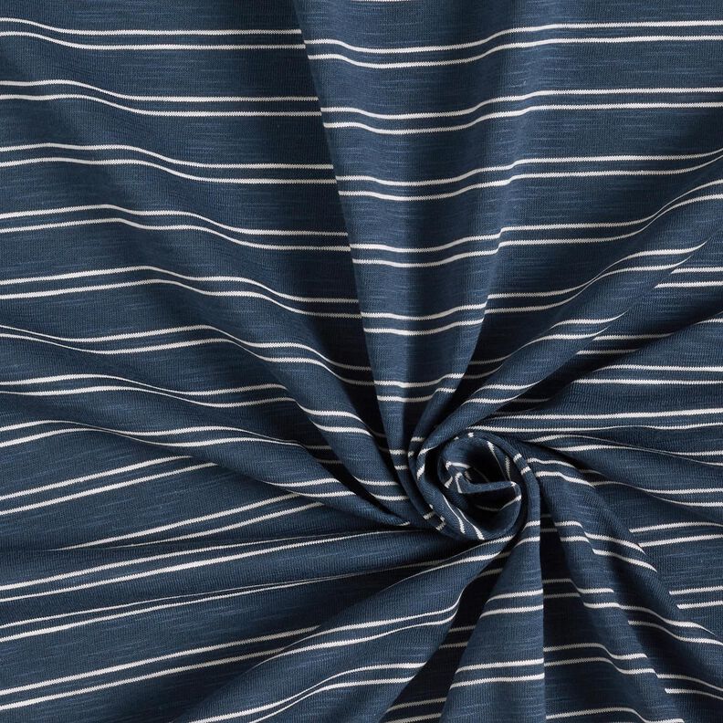 Tela de jersey de algodón Rayas irregulares – azul marino/blanco,  image number 3