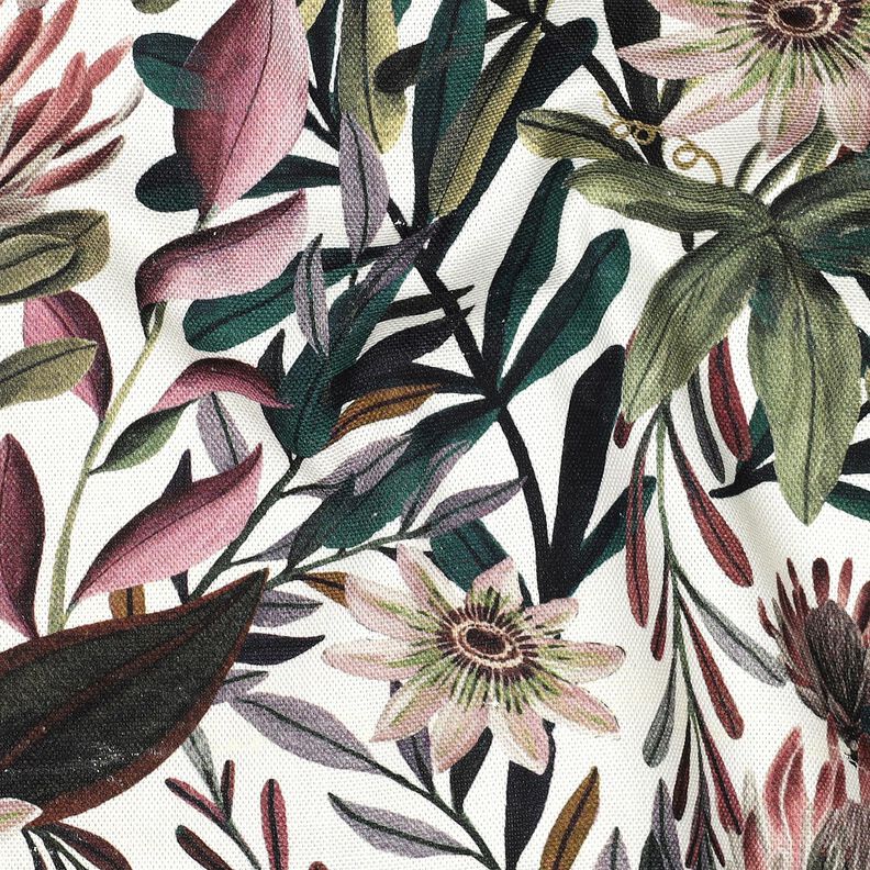 Tela decorativa Lona Flores adornadas &ndash; marfil/pino oscuro,  image number 2