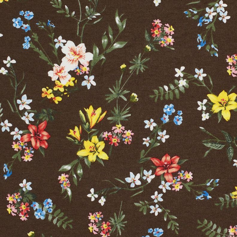 Tela de jersey de viscosa Flores pequeñas – marrón oscuro/rojo fuego,  image number 5