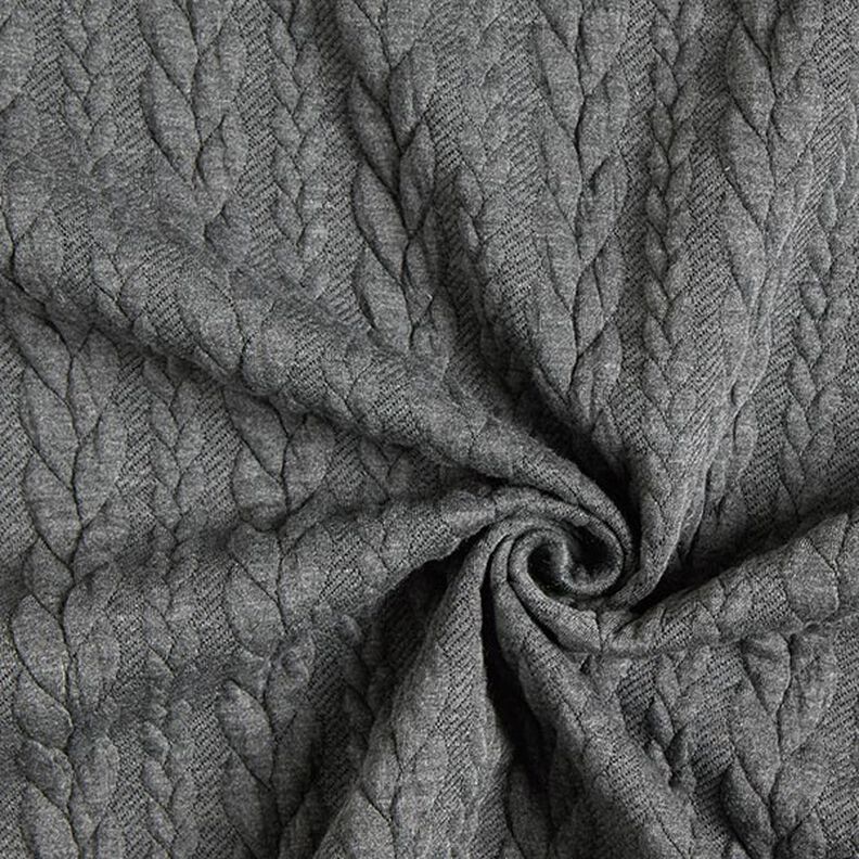 Tela de jersey jacquard Cloqué Punto trenzado – gris oscuro,  image number 3