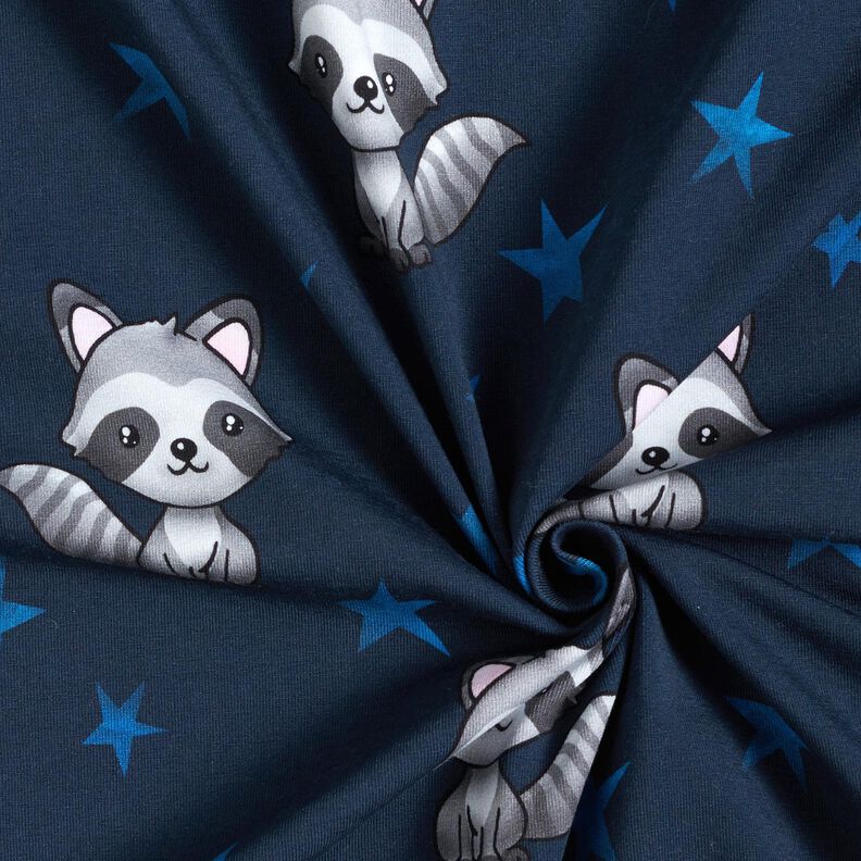 Tela de jersey de algodón Mapache con estrellas | Glitzerpüppi – azul noche/plateado,  image number 3
