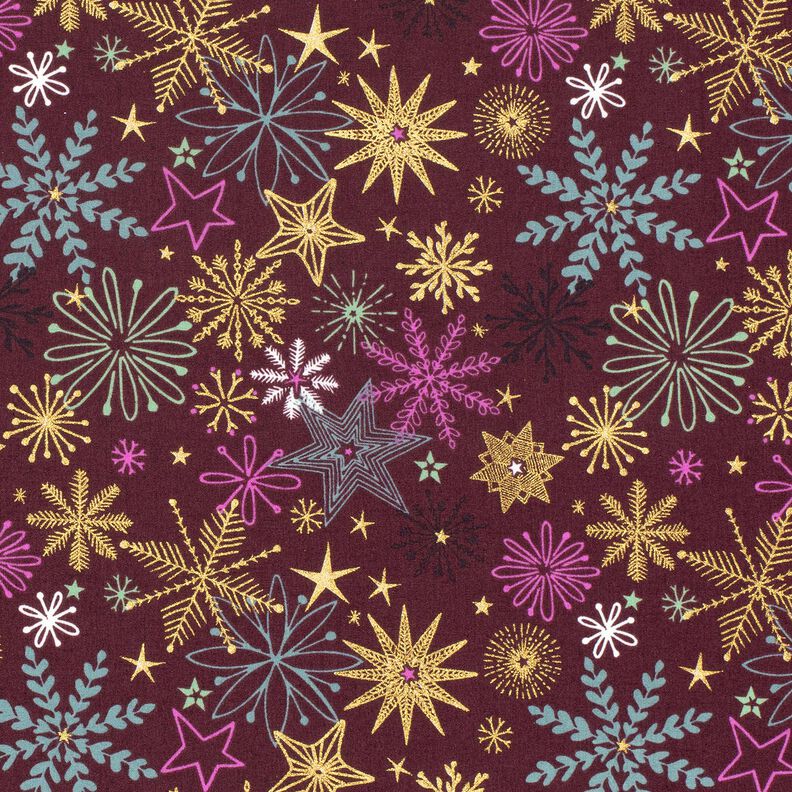Tela de algod&oacute;n Popelina Mezcla de estrellas &ndash; burdeos/dorado,  image number 1