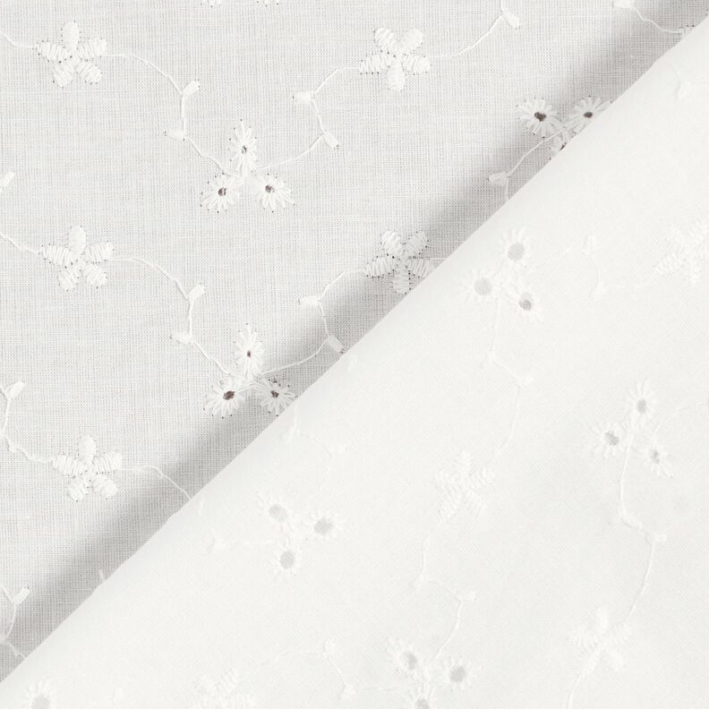 Tela de algodón con bordado de ojales y flores con zarcillos – blanco,  image number 4