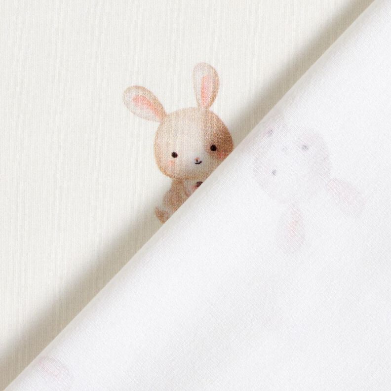 GOTS Tela de jersey de algod&oacute;n Conejo con flor Impresi&oacute;n digital &ndash; marfil,  image number 4