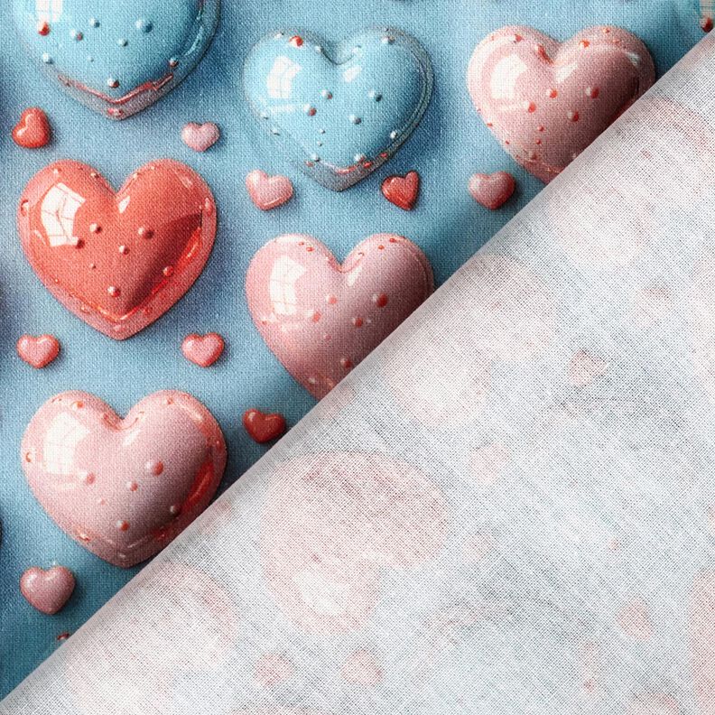 Popelina de algodón Corazones brillantes Impresión digital – azul claro,  image number 4