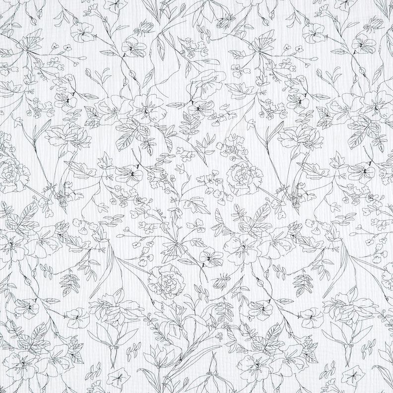 Muselina/doble arruga Prado de flores pintado – blanco/negro,  image number 1