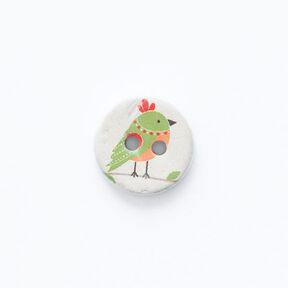 Botón con diseño de pájaro de 2 agujeros [ Ø 15 mm ] – blanco lana/verde, 