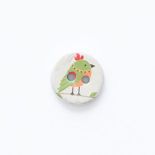 Botón con diseño de pájaro de 2 agujeros [ Ø 15 mm ] – blanco lana/verde, 
