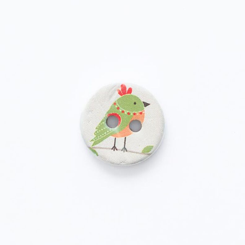 Botón con diseño de pájaro de 2 agujeros [ Ø 15 mm ] – blanco lana/verde,  image number 1
