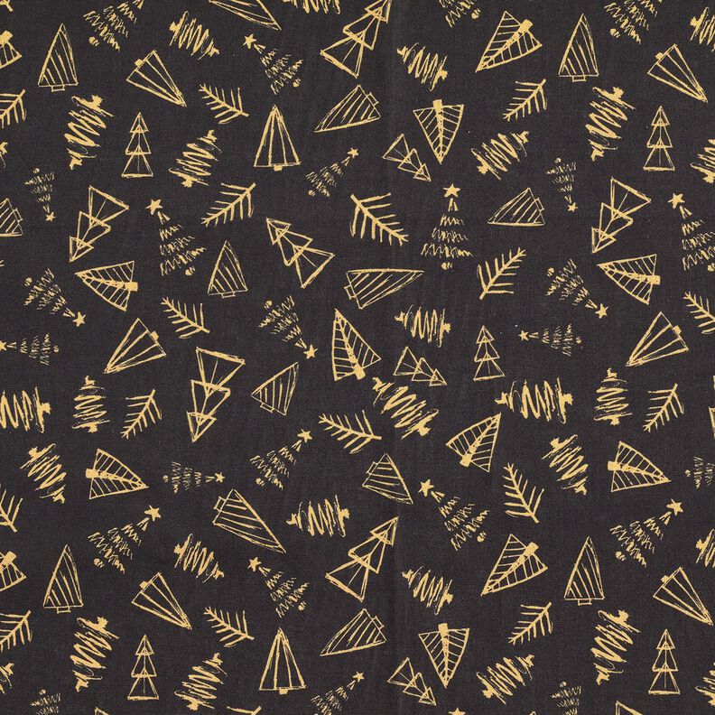 Tela de algodón Cretona Elegantes abetos – negro/dorado,  image number 1