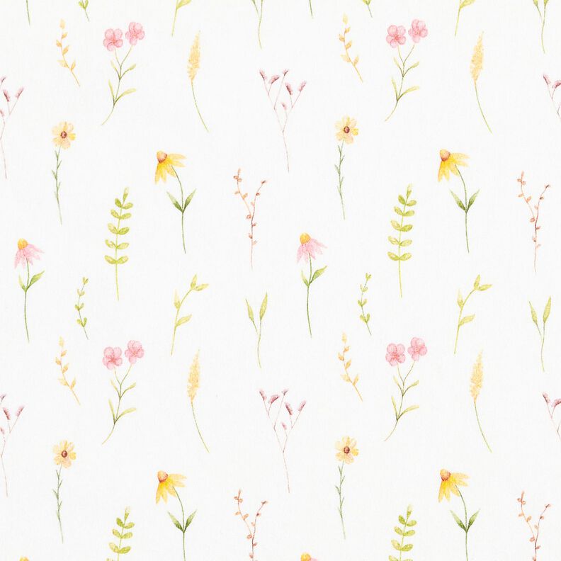 Tela de jersey de algodón Flores de pradera de acuarela Impresión digital – marfil/rosa antiguo,  image number 1