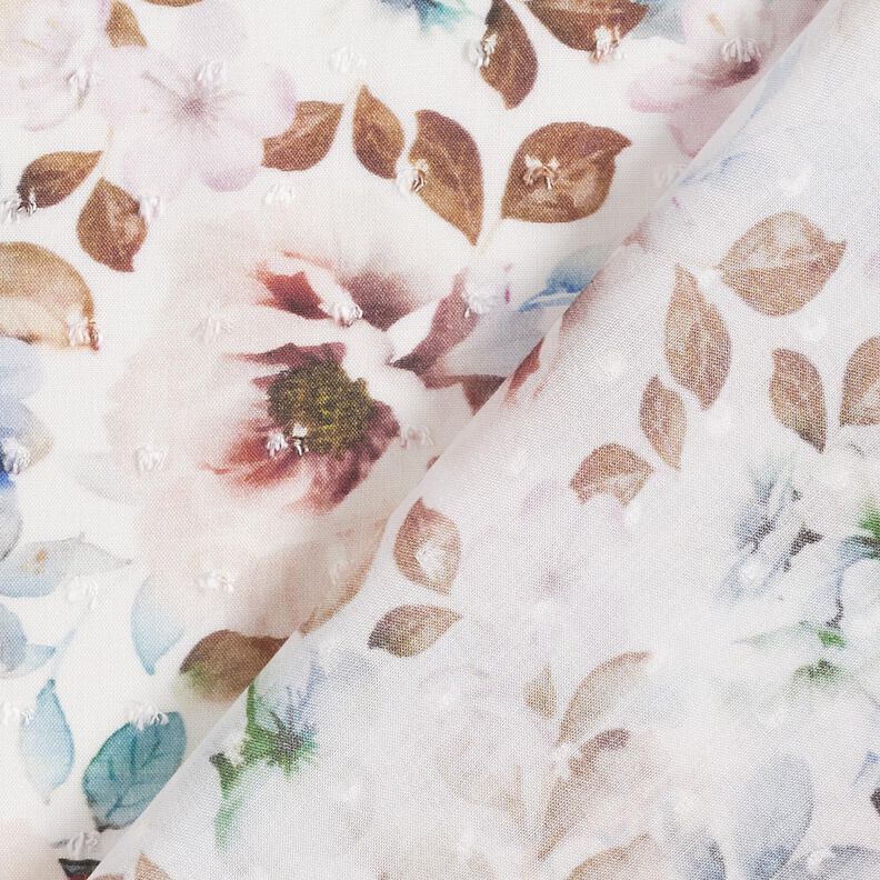 Tela de viscosa Dobby flores de acuarela – crema,  image number 4
