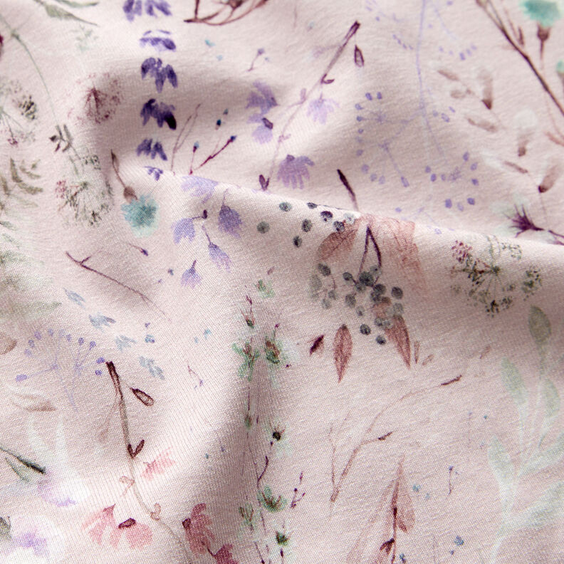 Jersey de viscosa delicadas flores y hojas – rosa viejo claro,  image number 2