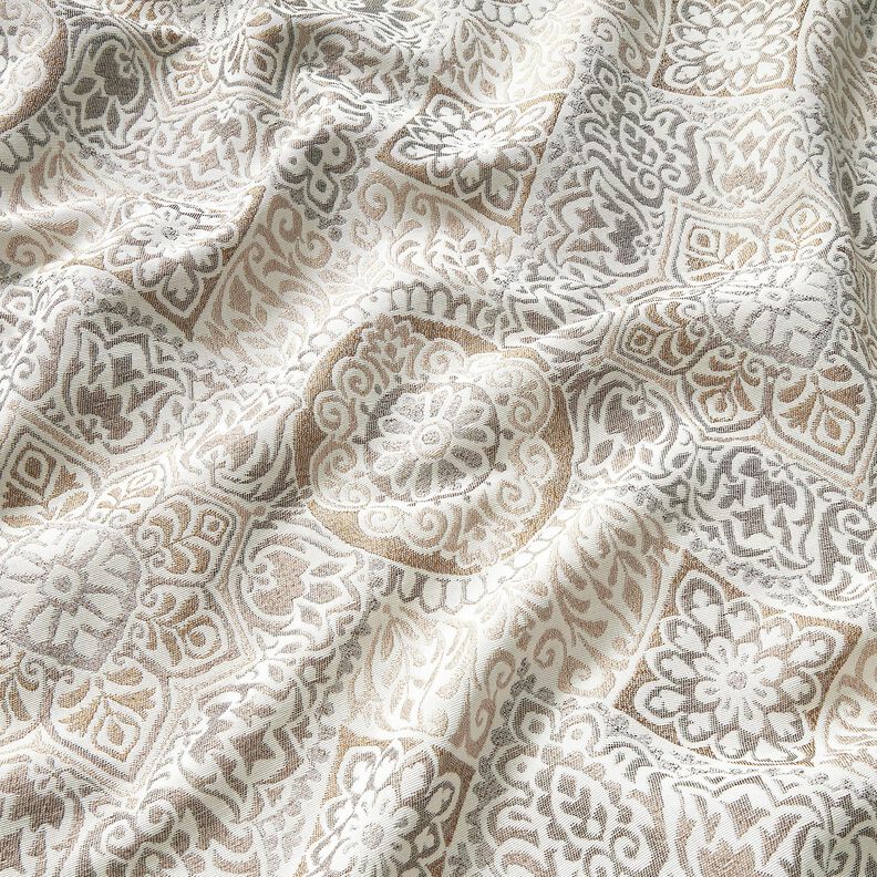 Tela decorativa Jacquard Azulejos elegantes – anémona/beige claro,  image number 2