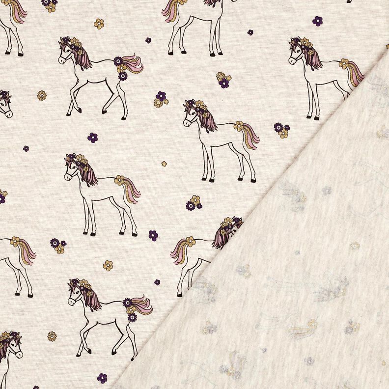 Tela de jersey de algodón Caballo de flores con purpurina | Poppy Fabrics – naturaleza/dorado,  image number 4