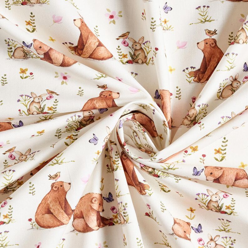 Popelina de algodón Liebre y oso Impresión digital – marfil,  image number 3