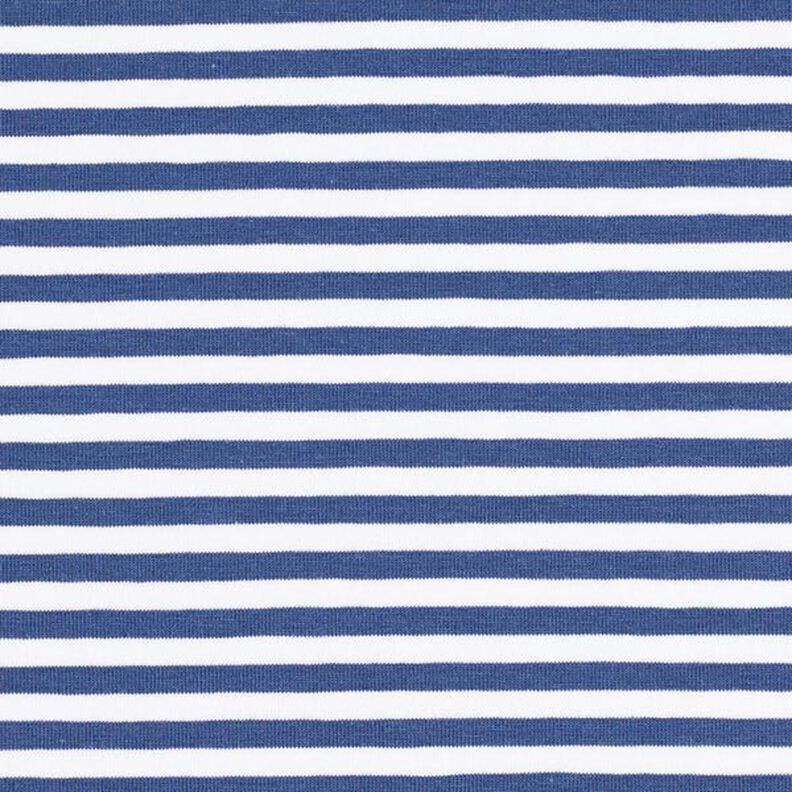 Tela de jersey de algodón Rayas delgadas – azul vaquero/blanco,  image number 1