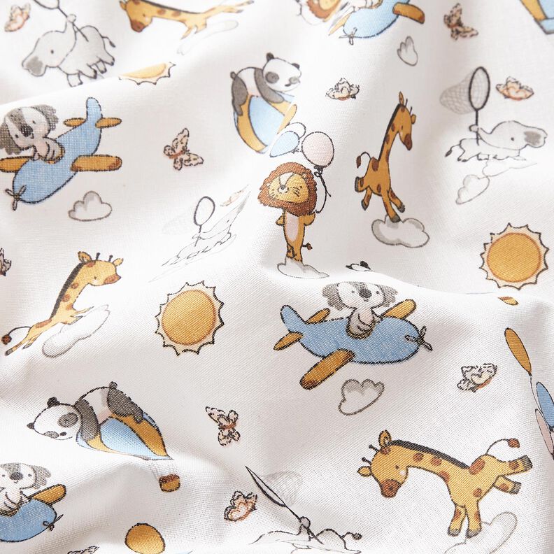 Popelina de algodón Animales bebés en las nubes – blanco,  image number 2