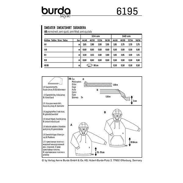 Sudadera, Burda 6195 | 44/46-56/58,  image number 9