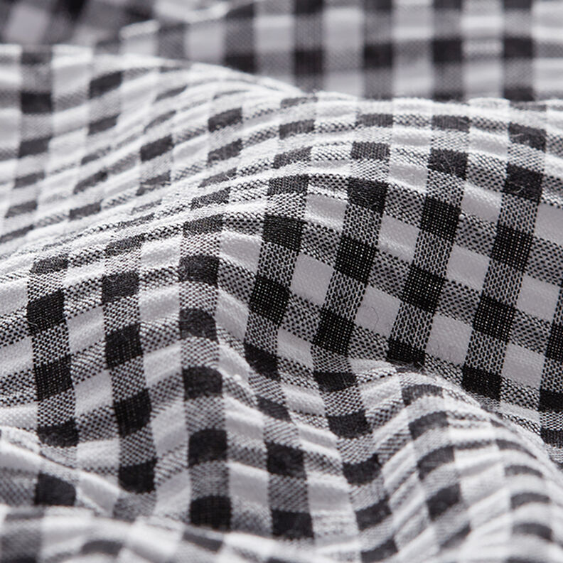 Tela Seersucker Mezcla de algodón Cuadros vichy – negro,  image number 2