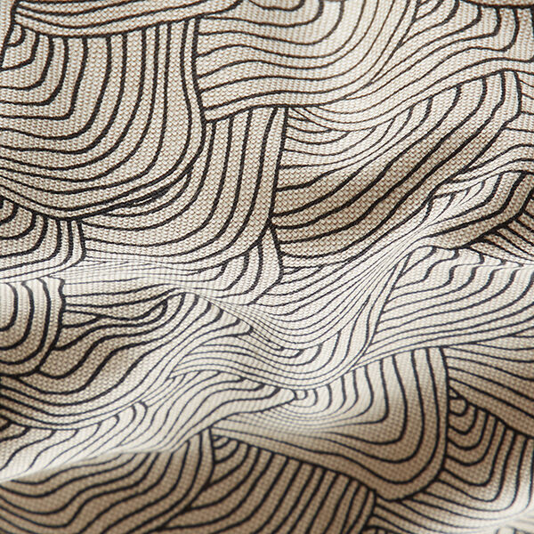 Tela decorativa Panama media Patrón de onda – negro/naturaleza,  image number 2