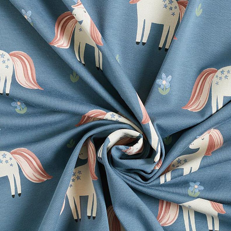 Tela de jersey de algodón Dulces unicornios brillantes – azul gris,  image number 4