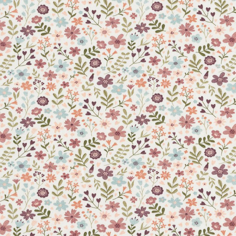 Tela de jersey de algodón Prado con flores – marfil,  image number 1
