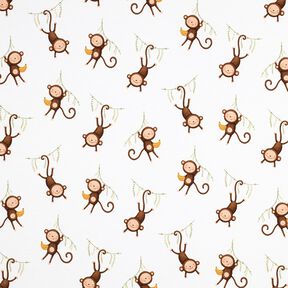 GOTS Tela de jersey de algodón Monos en la jungla Impresión digital | Poppy Fabrics – blanco/marrón, 