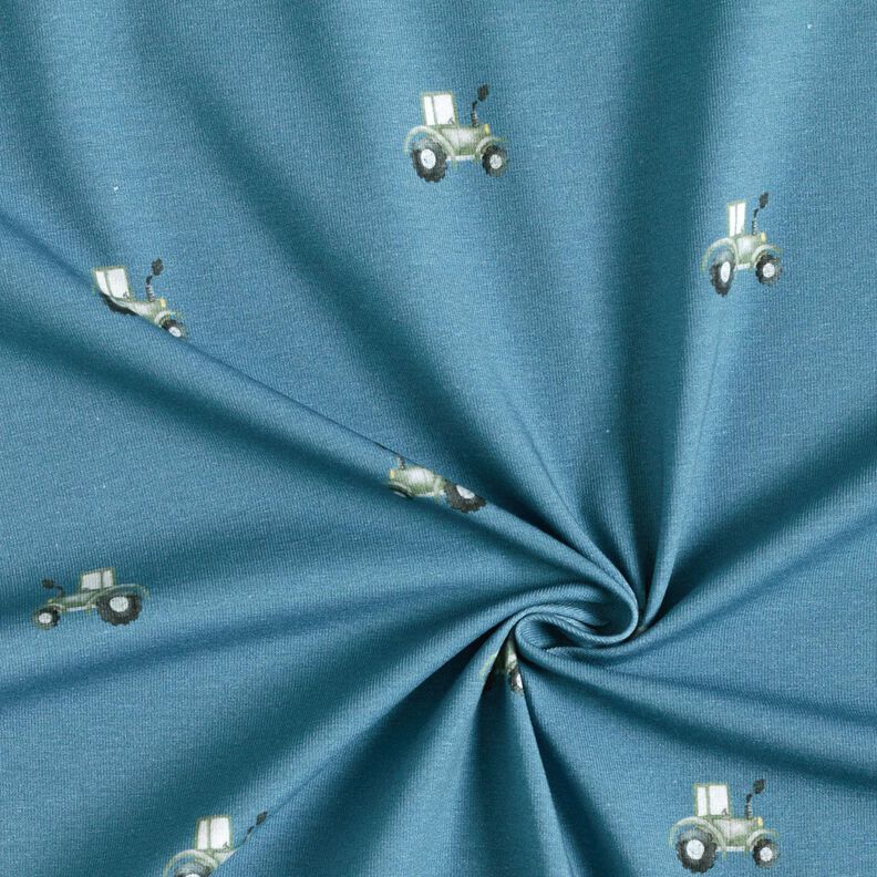 GOTS Tela de jersey de algodón Tractor Impresión digital – azul vaquero,  image number 3