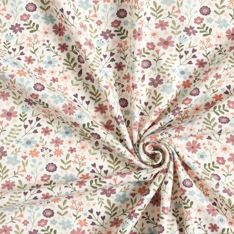 Tela de jersey de algodón Prado con flores – marfil,  image number 3