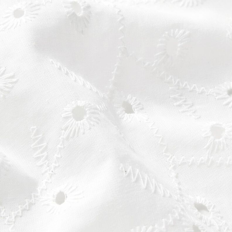 Tela de algodón con zarcillos de flores bordados con ojales – blanco,  image number 2
