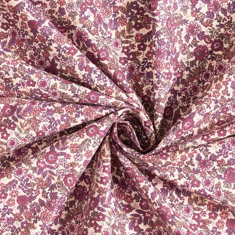 Tela de algod&oacute;n Cretona Cama floral &ndash; crema/uva,  image number 3