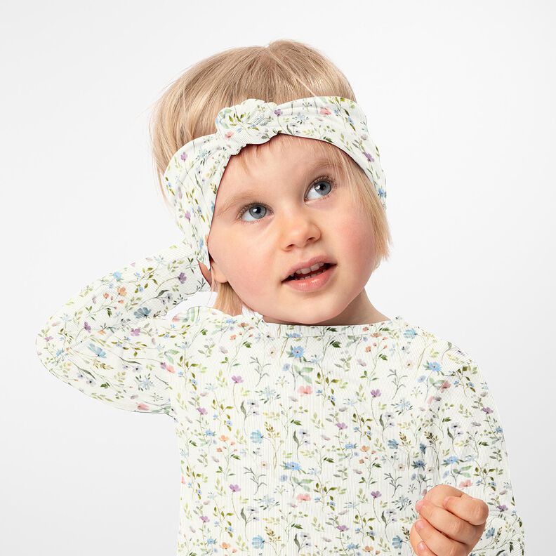 Jersey canelado Prado de flores de acuarela &ndash; marfil,  image number 6