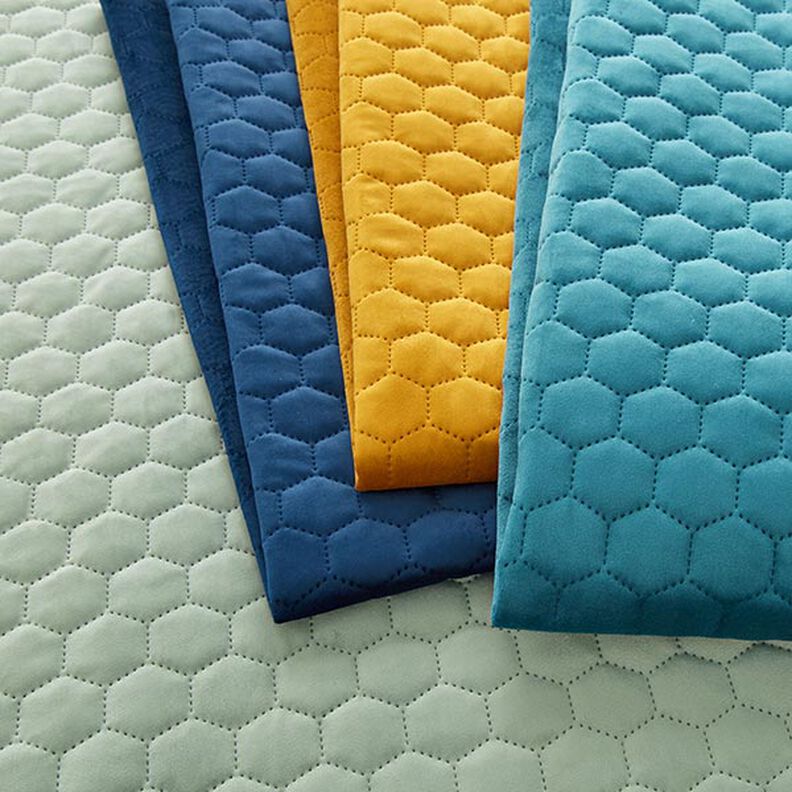 Tela de tapicería Terciopelo acolchado en diseño de panal – azul marino,  image number 5