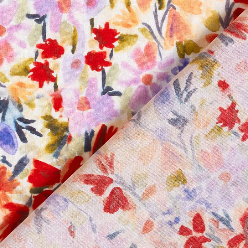 Gasa de algodón con impresión digital de pradera floral de acuarela – marfil/rojo,  image number 4