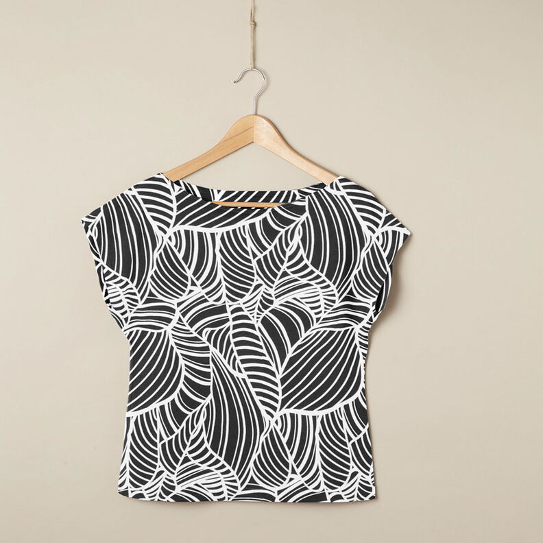 Tela de jersey de viscosa hojas abstractas – negro/blanco,  image number 6