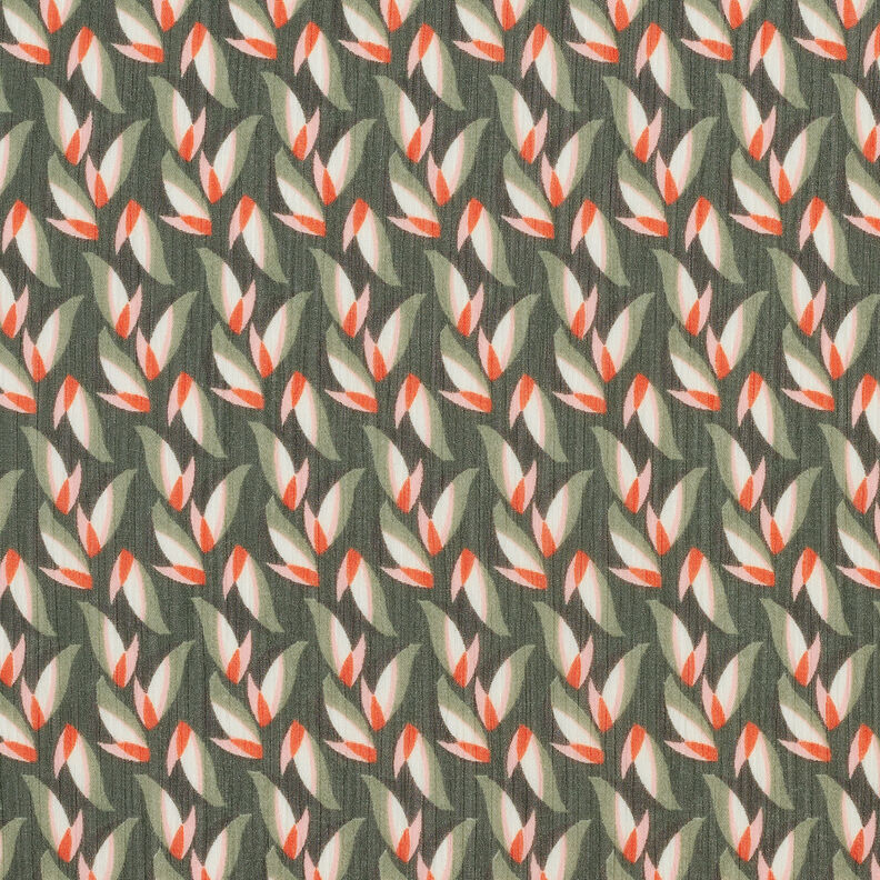 Gasa crepé con patrón de hojas – negro/caña,  image number 1