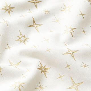 Tela de algodón Popelina Estrellas brillantes – blanco lana/dorado, 