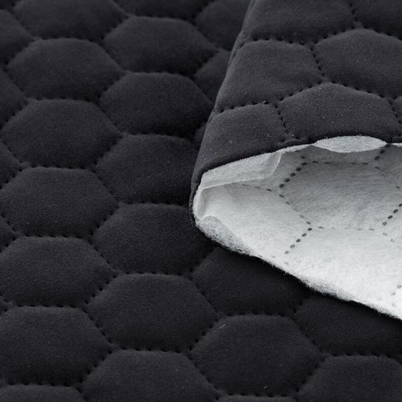 Tela de tapicería Terciopelo acolchado en diseño de panal – negro,  image number 3