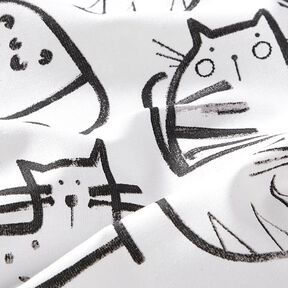 Tela de algodón Cretona Bocetos de gatos – negro/marfil, 