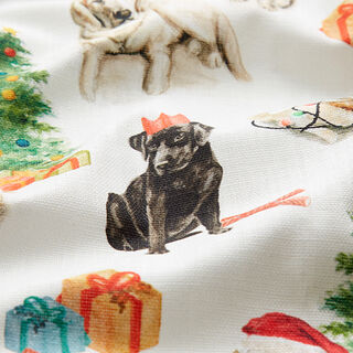 Tela de algodón Panama Perros navideños – beige claro/verde, 