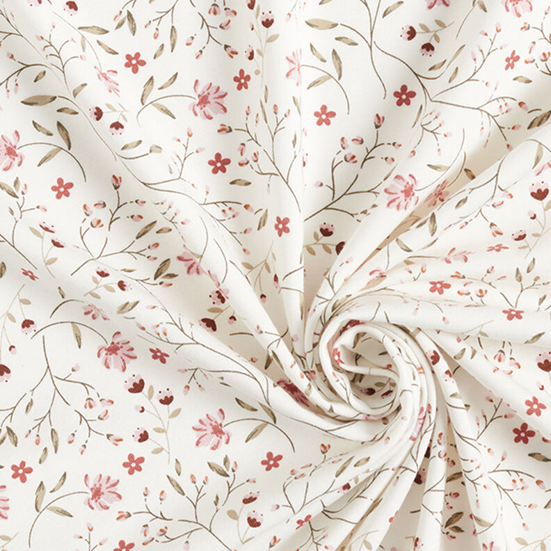 Tela de jersey de algodón Flores entrelazadas – blanco lana,  image number 3