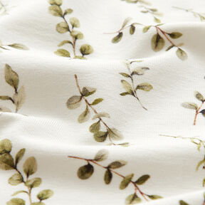 Tela de jersey de algodón Zarcillos de eucalipto Impresión digital  – blanco lana, 