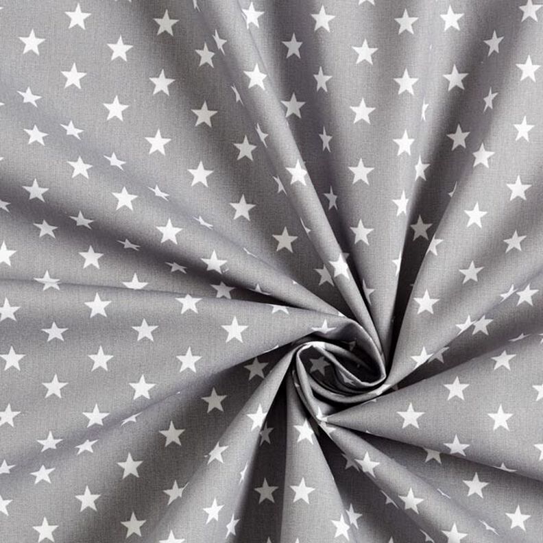 Popelina de algodón estrellas medianas – gris/blanco,  image number 5